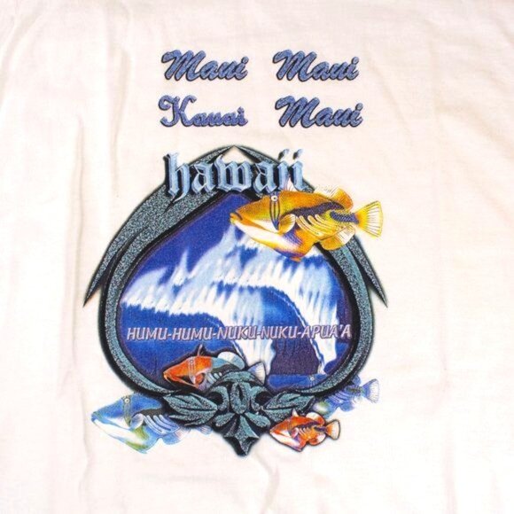 Vintage Fruit Of The Loom Large Heavy Cotton Maui State Fish Graphic Tee Tshirt - Picture 2 of 4